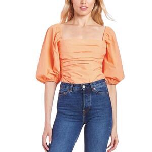 Amanda Uprichard Lucrezia Bodysuit Nectarine Ballon Sleeves Square Neck Size XS